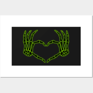 Neon Green and Black Skeleton Hands in a Heart-Shape Posters and Art